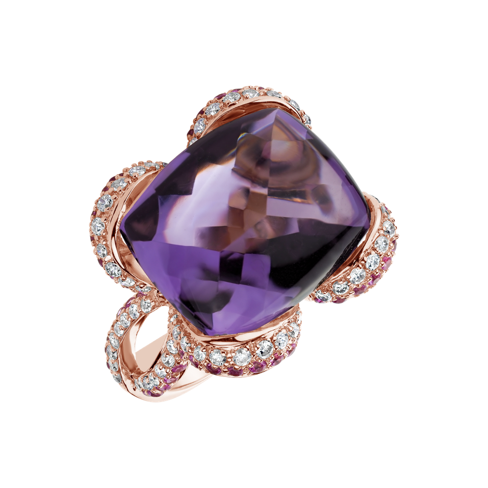 Prsteň s diamantmi, ametystom a zafírmi Special Amethyst