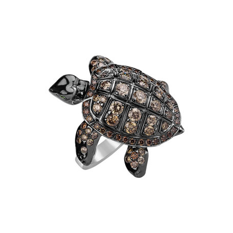 Prsteň s hnedými diamantmi a granátmi Exotic Turtle