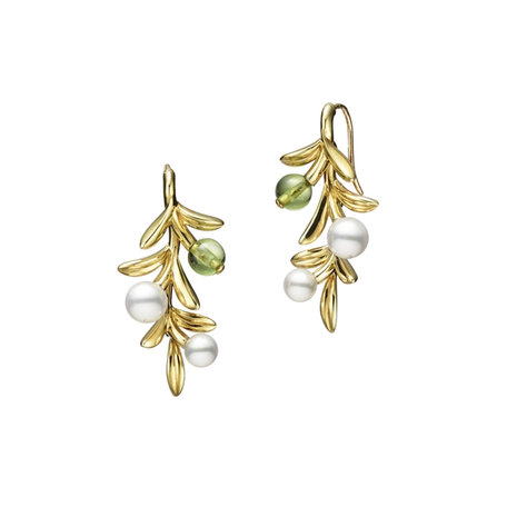 Náušnice s peridotom a perlami Olive Earrings