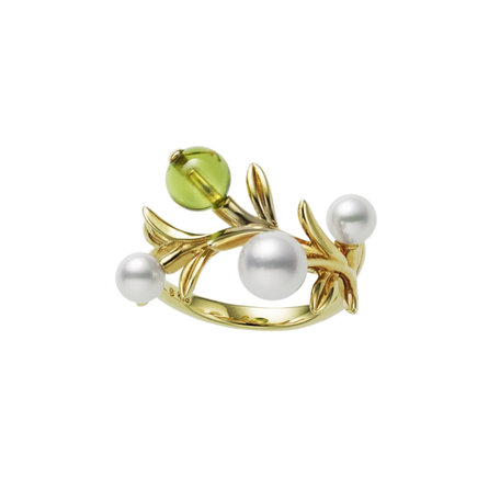 Prsteň s peridotom a perlami Olive Ring