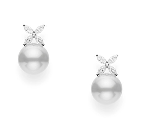 Náušnice s diamantmi a bielymi morskými perlami Earrings