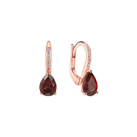 Diamond earrings with Garnet Tearfall